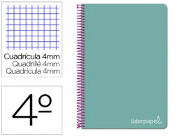 Cuaderno espiral Liderpapel Witty 4º tapa dura 80h 75g c/4mm. color turquesa